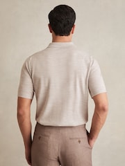 Wicker Brown Melange - Reiss Manor Merino Wool Short Sleeve Polo Shirt - Image 4 of 5