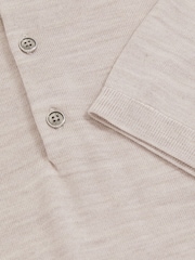 Wicker Brown Melange - Reiss Manor Merino Wool Short Sleeve Polo Shirt - Image 5 of 5