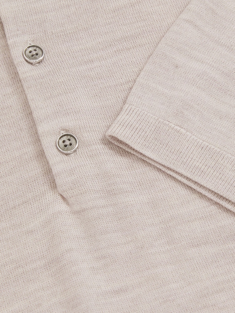 Wicker Brown Melange - Reiss Manor Merino Wool Short Sleeve Polo Shirt - Image 5 of 5