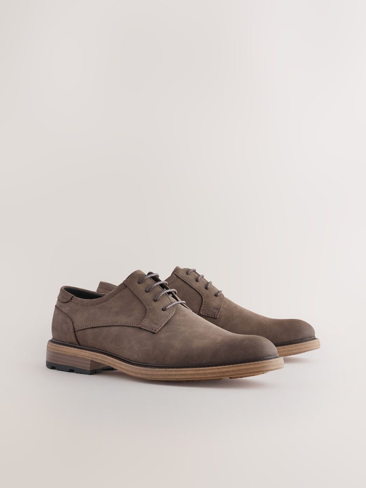 Brown Contrast Sole Derby Shoes - Image 1 of 5