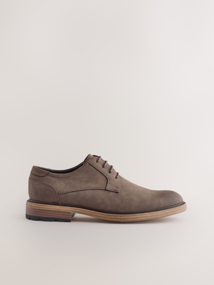 Brown Contrast Sole Derby Shoes - Image 2 of 5