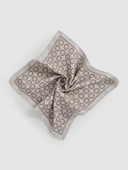 Reiss Grey/Tobacco Brown Volpe Silk Medallion Reversible Pocket Square - Image 3 of 5