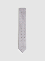 Reiss Soft Grey Graziano Silk Polka Dot Print Tie - Image 1 of 4