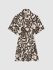 Reiss Brown/Ivory Camelia Linen Blend Printed Shirt Dress - Image 2 of 7