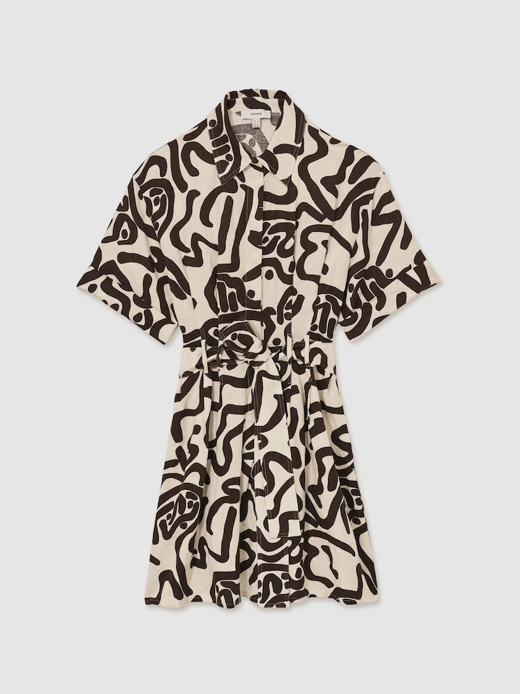 Reiss Brown/Ivory Camelia Linen Blend Printed Shirt Dress - Image 2 of 7
