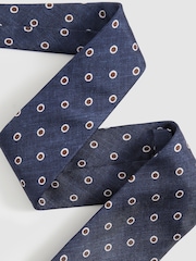 Reiss Navy Graziano Silk Polka Dot Print Tie - Image 3 of 5