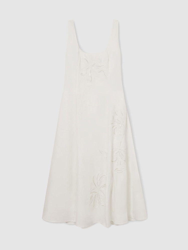 Reiss Ivory Elise Linen Floral-Embroidered Midi Dress - Image 2 of 6