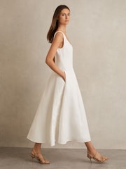 Reiss Ivory Elise Linen Floral-Embroidered Midi Dress - Image 3 of 6