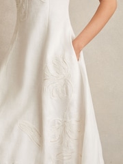 Reiss Ivory Elise Linen Floral-Embroidered Midi Dress - Image 4 of 6