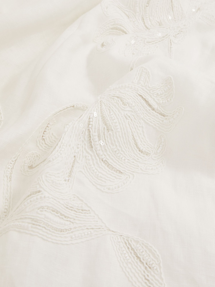 Reiss Ivory Elise Linen Floral-Embroidered Midi Dress - Image 6 of 6