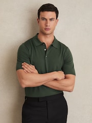 Kale Green - Reiss Manor Merino Wool Short Sleeve Polo Shirt - Image 1 of 6