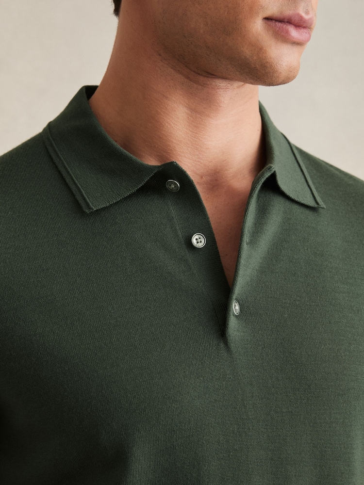 Reiss Kale Green Manor Merino Wool Short-Sleeve Polo Shirt - Image 4 of 6