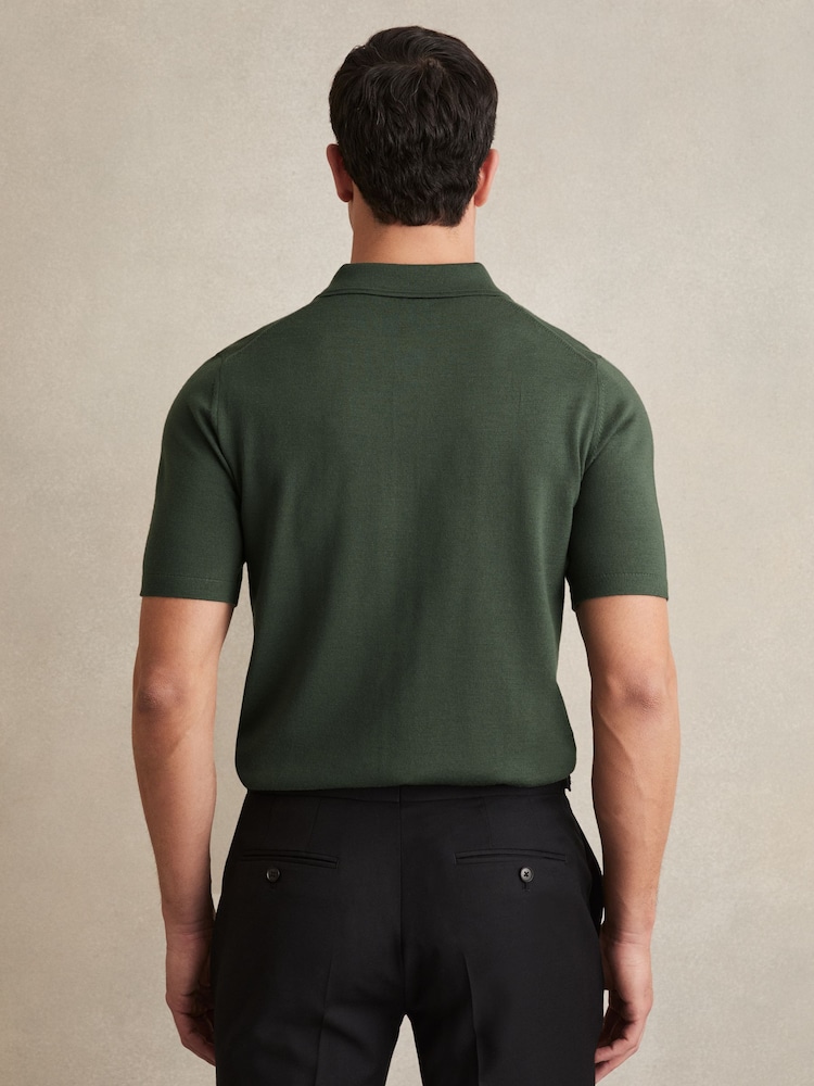 Reiss Kale Green Manor Merino Wool Short-Sleeve Polo Shirt - Image 5 of 6
