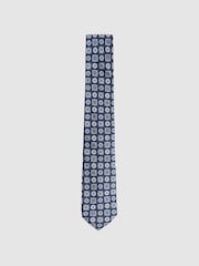 Reiss Eclipse Blue Primo Silk Foulard Medallion Print Tie - Image 1 of 5