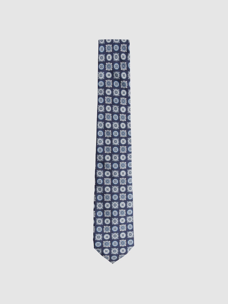 Reiss Eclipse Blue Primo Silk Foulard Medallion Print Tie - Image 1 of 5