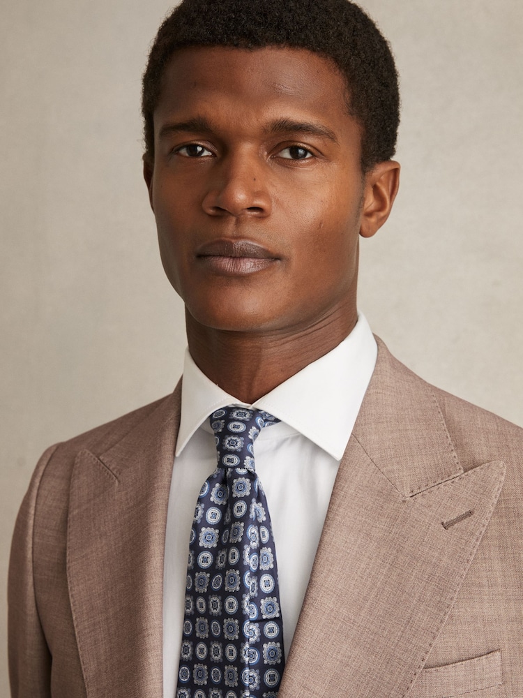 Reiss Eclipse Blue Primo Silk Foulard Medallion Print Tie - Image 2 of 5