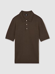 Коричнево-шоколадный - Reiss Manor Merino Wool Short Sleeve Polo Shirt - Изображение 2 из 6