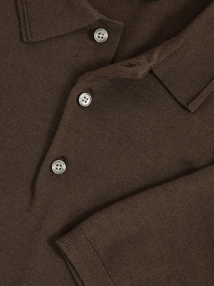Коричнево-шоколадный - Reiss Manor Merino Wool Short Sleeve Polo Shirt - Изображение 6 из 6