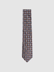 Reiss Chocolate Brown Primo Silk Foulard Medallion Print Tie - Image 1 of 5