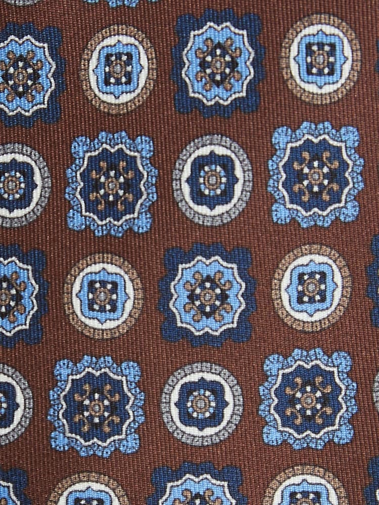 Reiss Chocolate Brown Primo Silk Foulard Medallion Print Tie - Image 5 of 5