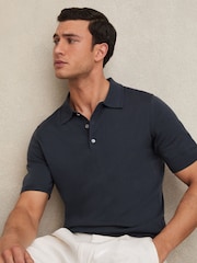 Темно-синий Midnight  - Reiss Manor Merino Wool Short Sleeve Polo Shirt - Image 1 of 7