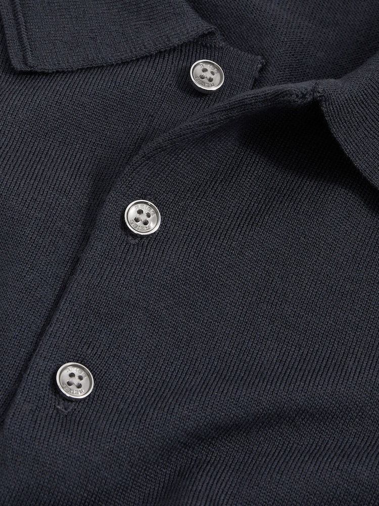 Темно-синий Midnight  - Reiss Manor Merino Wool Short Sleeve Polo Shirt - Image 7 of 7