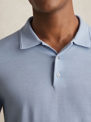Reiss Soft Blue Trafford Merino Wool Long Sleeve Polo Shirt - Image 5 of 7