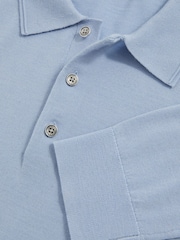 Reiss Soft Blue Trafford Merino Wool Long Sleeve Polo Shirt - Image 7 of 7