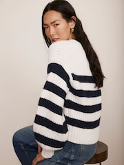 Mint Velvet White Stripe V-Neck Cardigan - Image 4 of 8