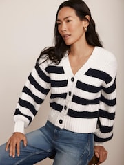 Mint Velvet White Stripe V-Neck Cardigan - Image 5 of 8