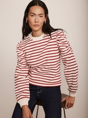 Mint Velvet Red Striped Ruched Sweatshirt - Image 1 of 7