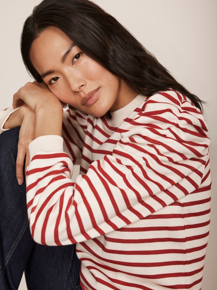 Mint Velvet Red Striped Ruched Sweatshirt - Image 2 of 7