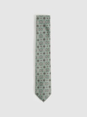 Reiss Soft Sage Primo Silk Foulard Medallion Print Tie - Image 1 of 5