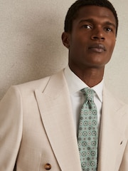 Reiss Soft Sage Primo Silk Foulard Medallion Print Tie - Image 2 of 5