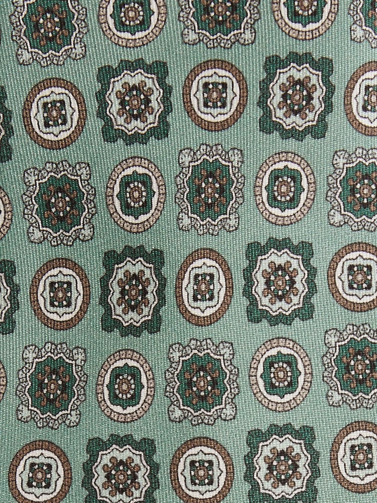 Reiss Soft Sage Primo Silk Foulard Medallion Print Tie - Image 5 of 5