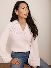 Mint Velvet Pink Pointelle Collar Jumper - Image 1 of 9
