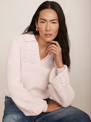 Mint Velvet Pink Pointelle Collar Jumper - Image 3 of 9
