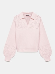 Mint Velvet Pink Pointelle Collar Jumper - Image 7 of 9
