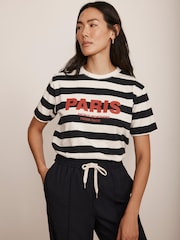 Mint Velvet Blue 100% Cotton Striped Slogan T-Shirt - Image 2 of 8