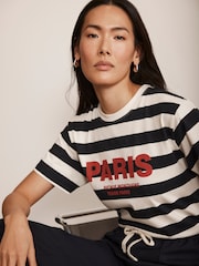 Mint Velvet Blue 100% Cotton Striped Slogan T-Shirt - Image 3 of 8