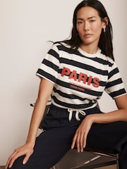 Mint Velvet Blue 100% Cotton Striped Slogan T-Shirt - Image 4 of 8