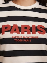 Mint Velvet Blue 100% Cotton Striped Slogan T-Shirt - Image 5 of 8