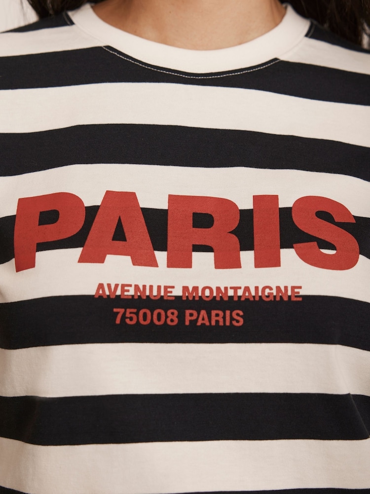 Mint Velvet Blue 100% Cotton Striped Slogan T-Shirt - Image 5 of 8
