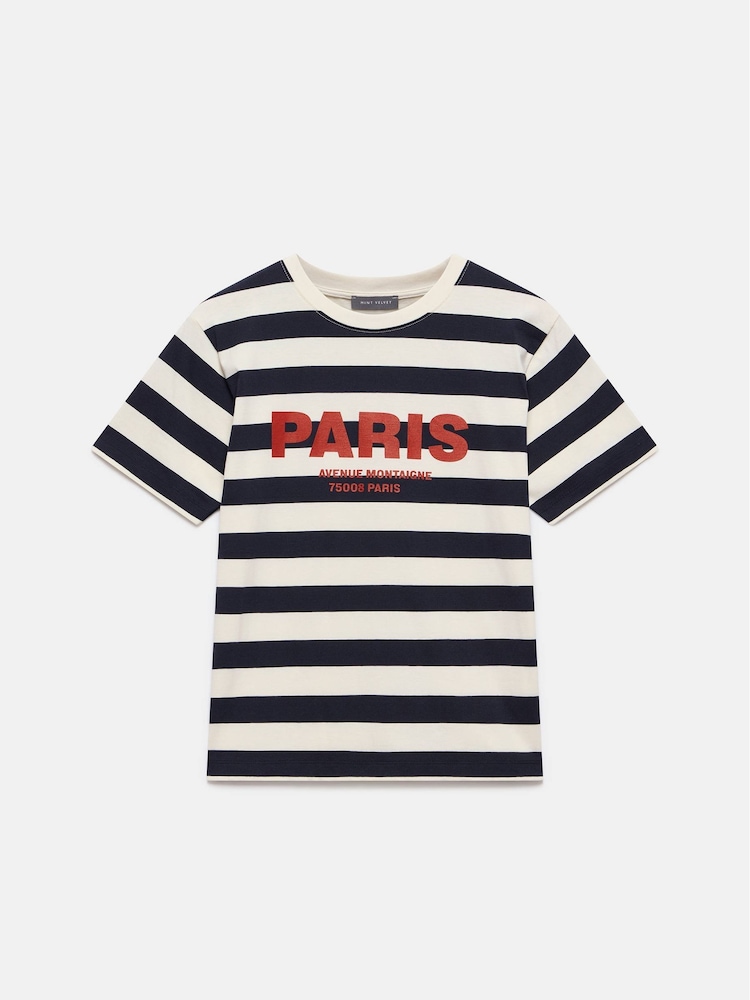 Mint Velvet Blue 100% Cotton Striped Slogan T-Shirt - Image 6 of 8
