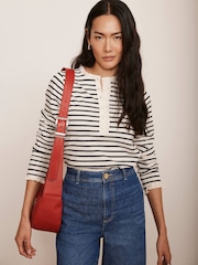 Mint Velvet White 100% Cotton Striped Henley Top - Image 1 of 8