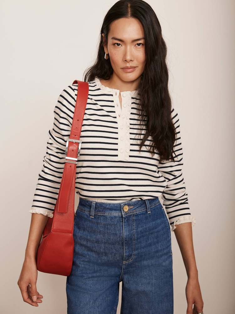 Mint Velvet White 100% Cotton Striped Henley Top - Image 1 of 8