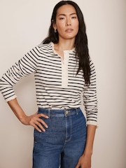 Mint Velvet White 100% Cotton Striped Henley Top - Image 4 of 8