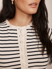 Mint Velvet White 100% Cotton Striped Henley Top - Image 6 of 8