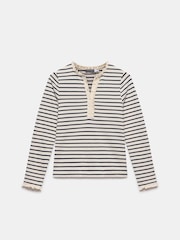 Mint Velvet White 100% Cotton Striped Henley Top - Image 7 of 8