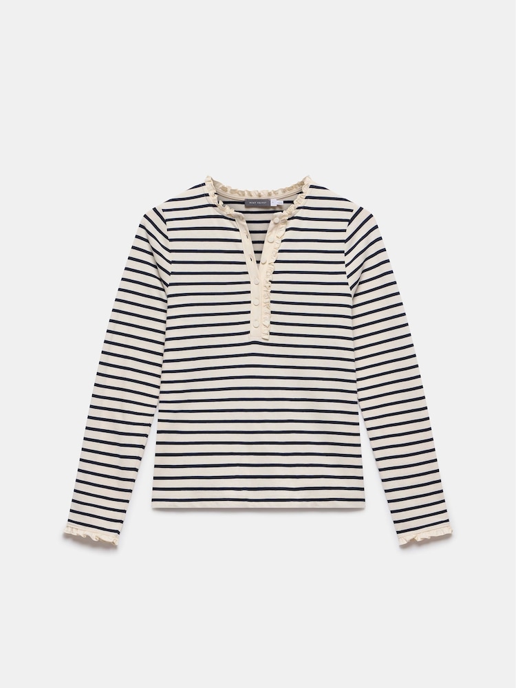Mint Velvet White 100% Cotton Striped Henley Top - Image 7 of 8